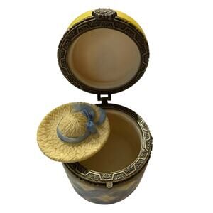 Vintage Trinket Box Hat Box with Sun Hat Inside Lilac on Top Embossed